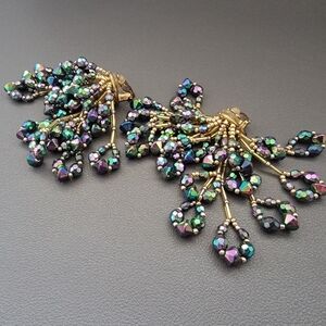 Y2K Glam Peacock Cluster Clip-On Earrings Opera Night Statement